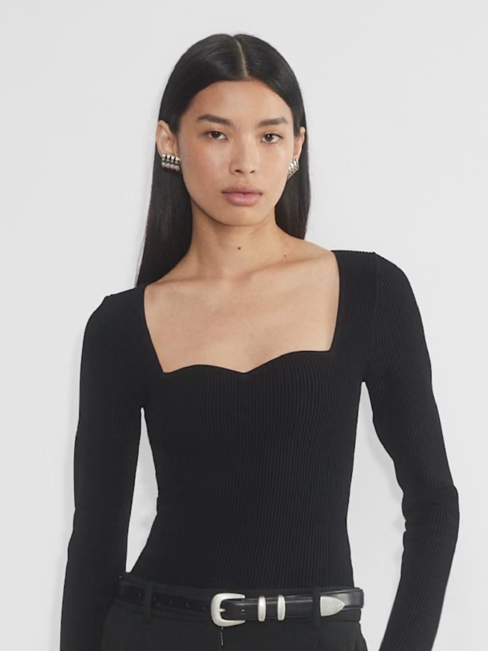 Babaton Aritzia Black Ribbed Sculpt Knit Sweetheart Top